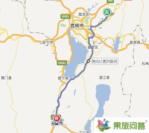 昆明長水機(jī)場到玉溪自駕車線路地圖 