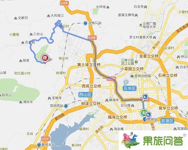 昆明火車站到筇竹寺自駕車線路地圖